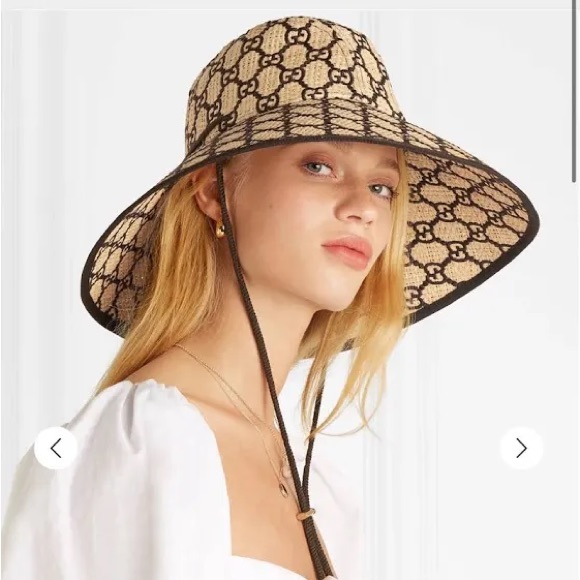 RARE Gucci GG Embroidered Monogram Wide Brim Raffia Hat - Picture 2 of 12